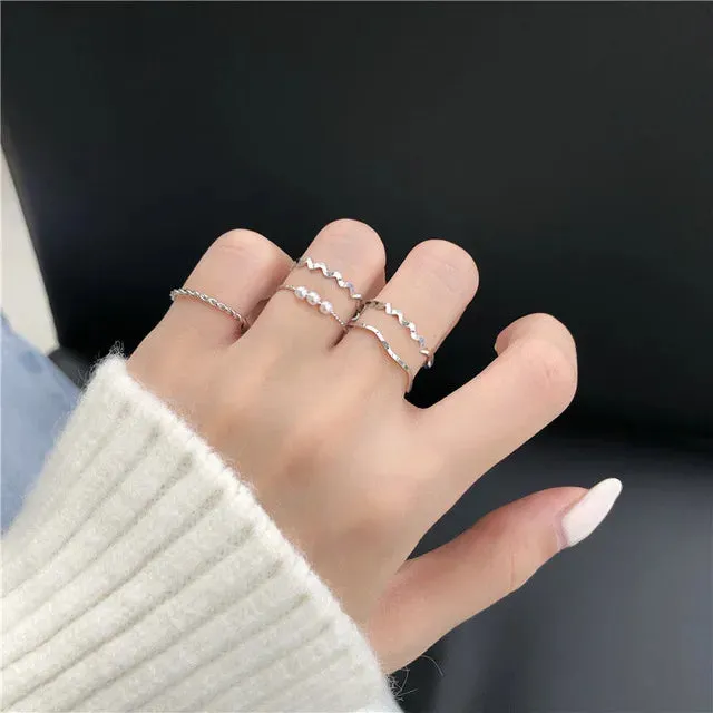 5pcs Japanese Korean Style Pearl Ring Set