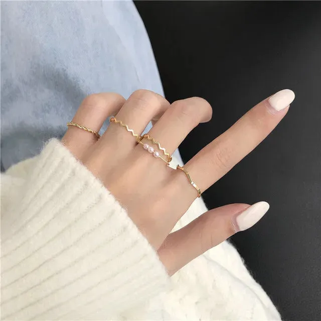 5pcs Japanese Korean Style Pearl Ring Set