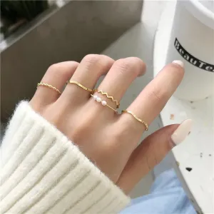 5pcs Japanese Korean Style Pearl Ring Set