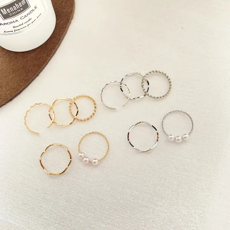 5pcs Japanese Korean Style Pearl Ring Set