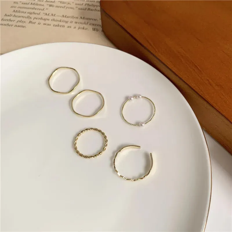 5pcs Japanese Korean Style Pearl Ring Set