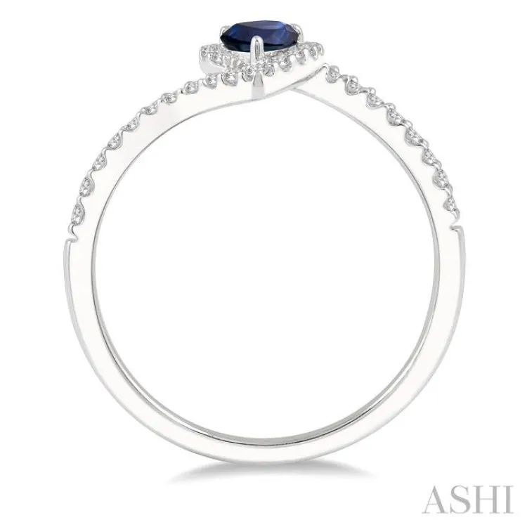6x4 MM Pear Shape Sapphire and 1/5 ctw Round Cut Diamond Precious Ring in 10K White Gold