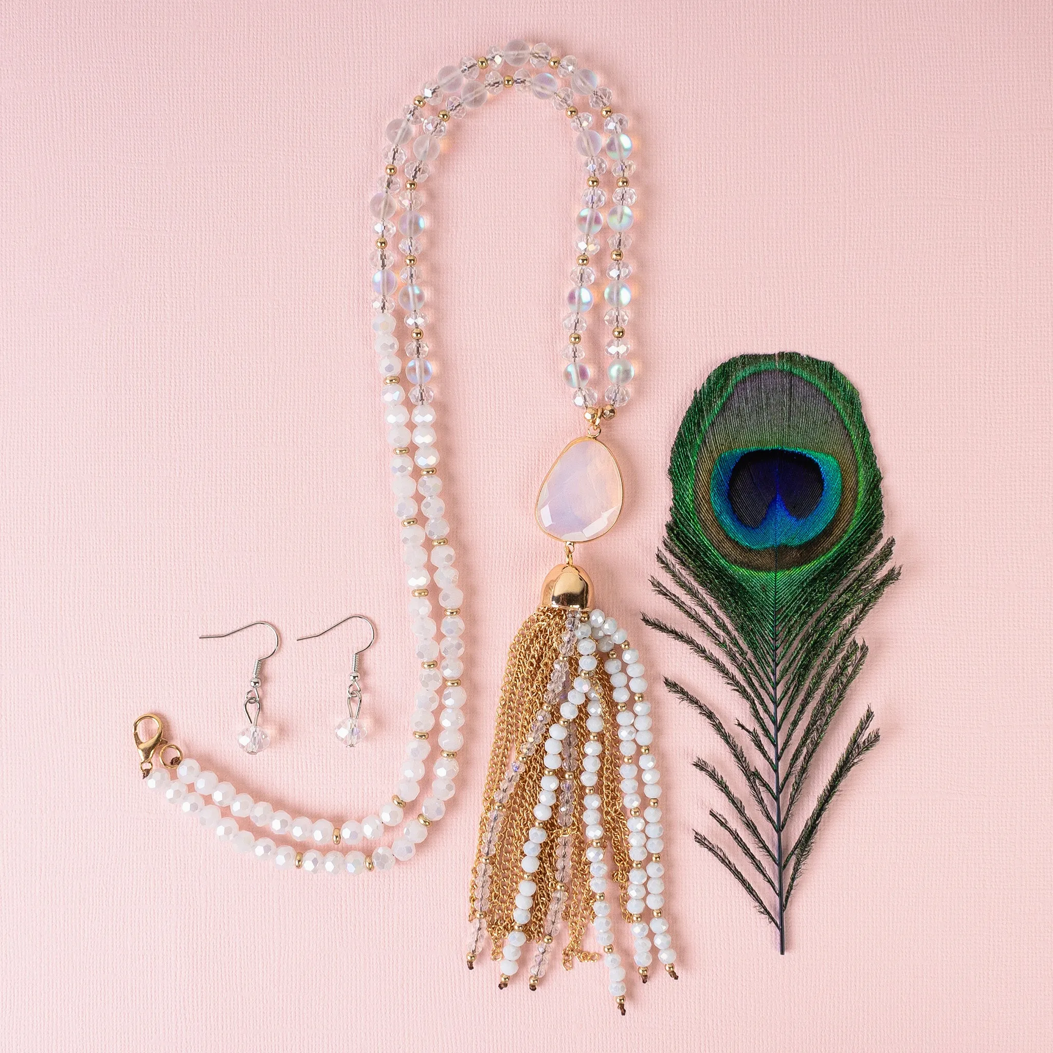 72867 - Beaded Tassel Necklace - White