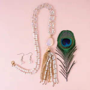 72867 - Beaded Tassel Necklace - White