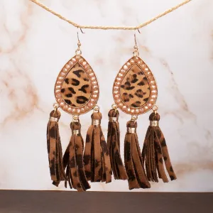 73999 - Animal Hide Tassel Earrings - Leopard
