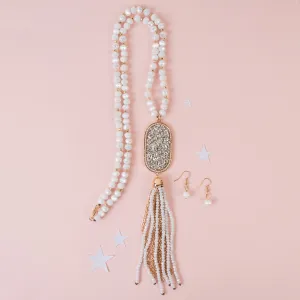 92058 - Beaded Tassel Necklace - White