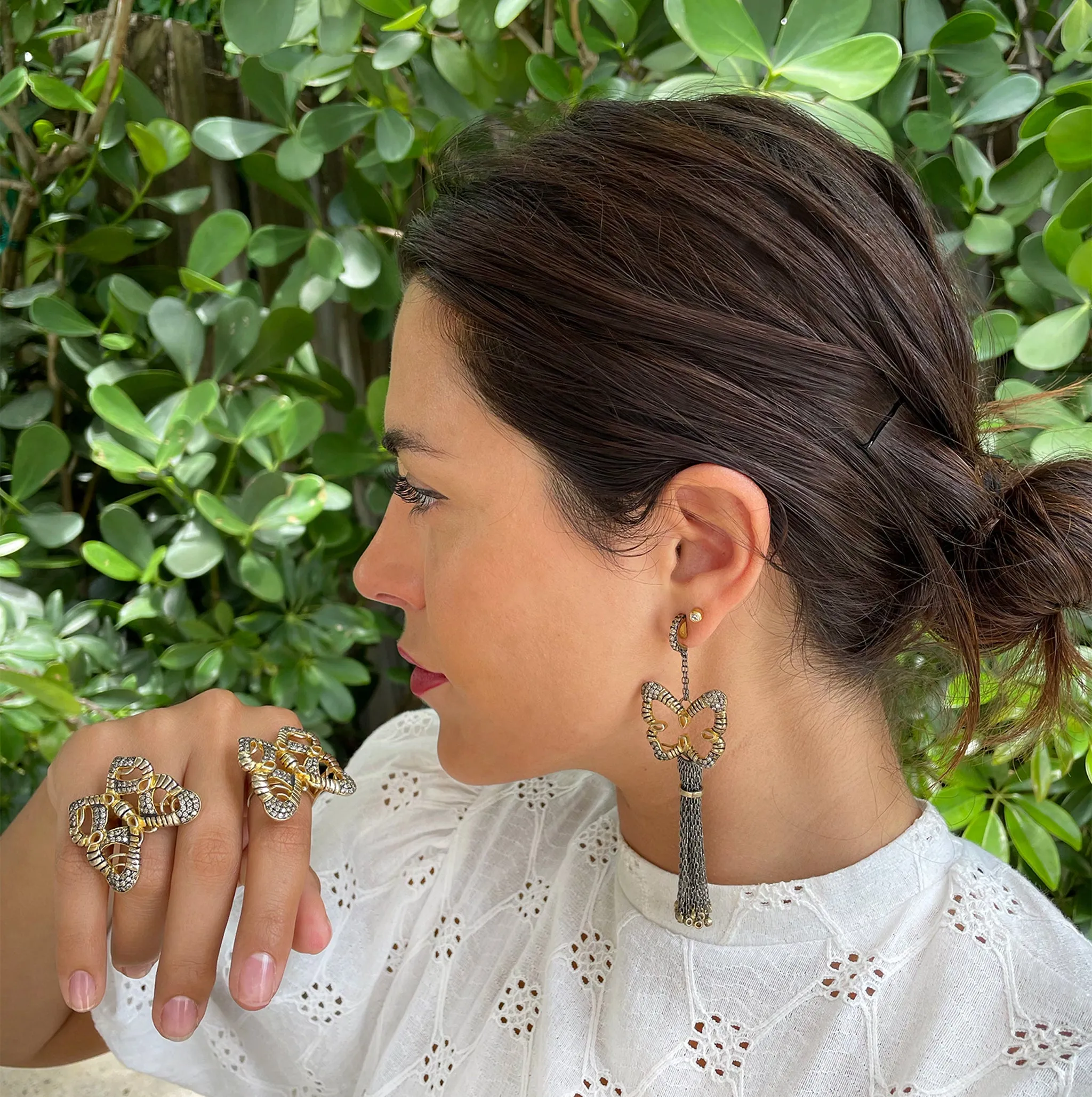 925 Silver Butterfly Tassel Earrings with Diamonds