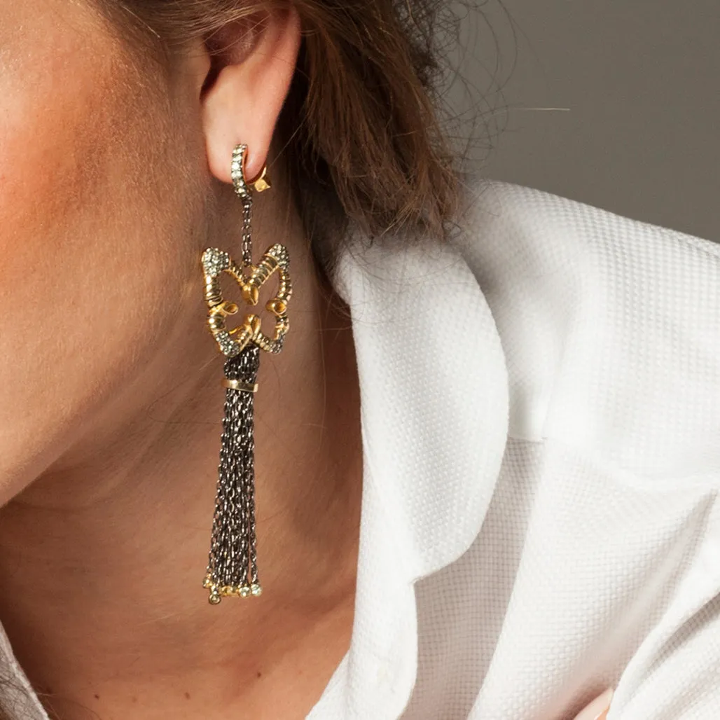 925 Silver Butterfly Tassel Earrings with Diamonds