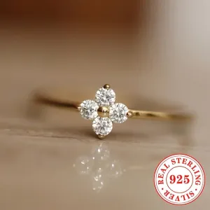 925 Silver Flower Ring Synthetic April Birthstone Zirconia for Women