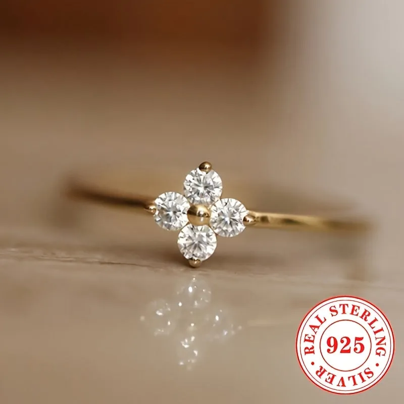 925 Silver Flower Ring Synthetic April Birthstone Zirconia for Women