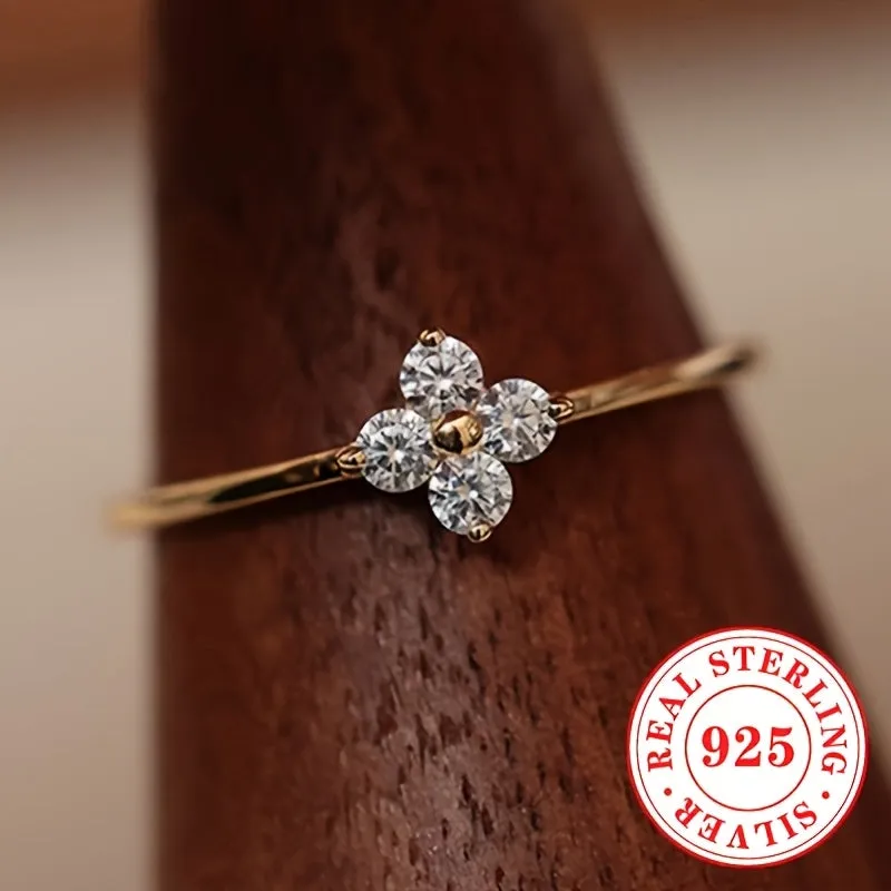 925 Silver Flower Ring Synthetic April Birthstone Zirconia for Women