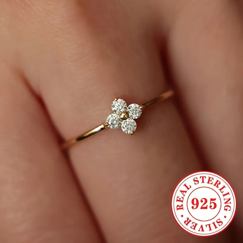 925 Silver Flower Ring Synthetic April Birthstone Zirconia for Women