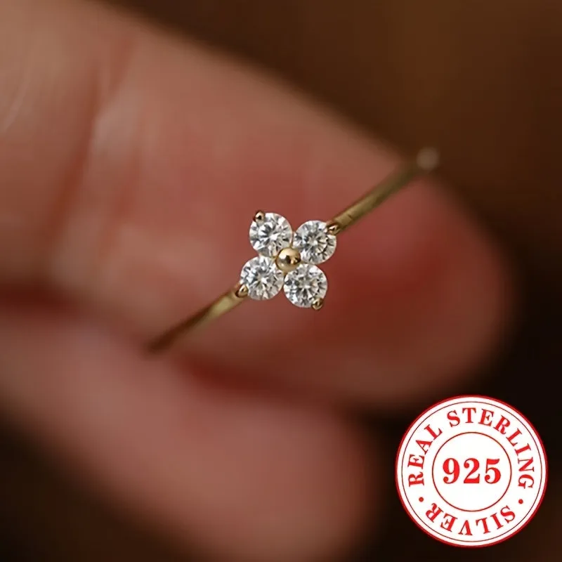 925 Silver Flower Ring Synthetic April Birthstone Zirconia for Women