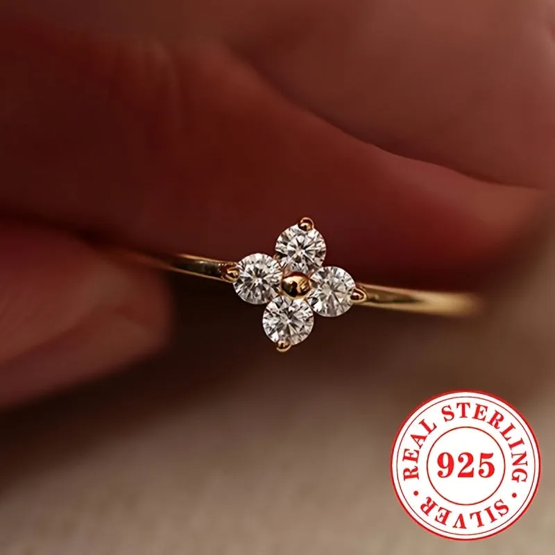 925 Silver Flower Ring Synthetic April Birthstone Zirconia for Women