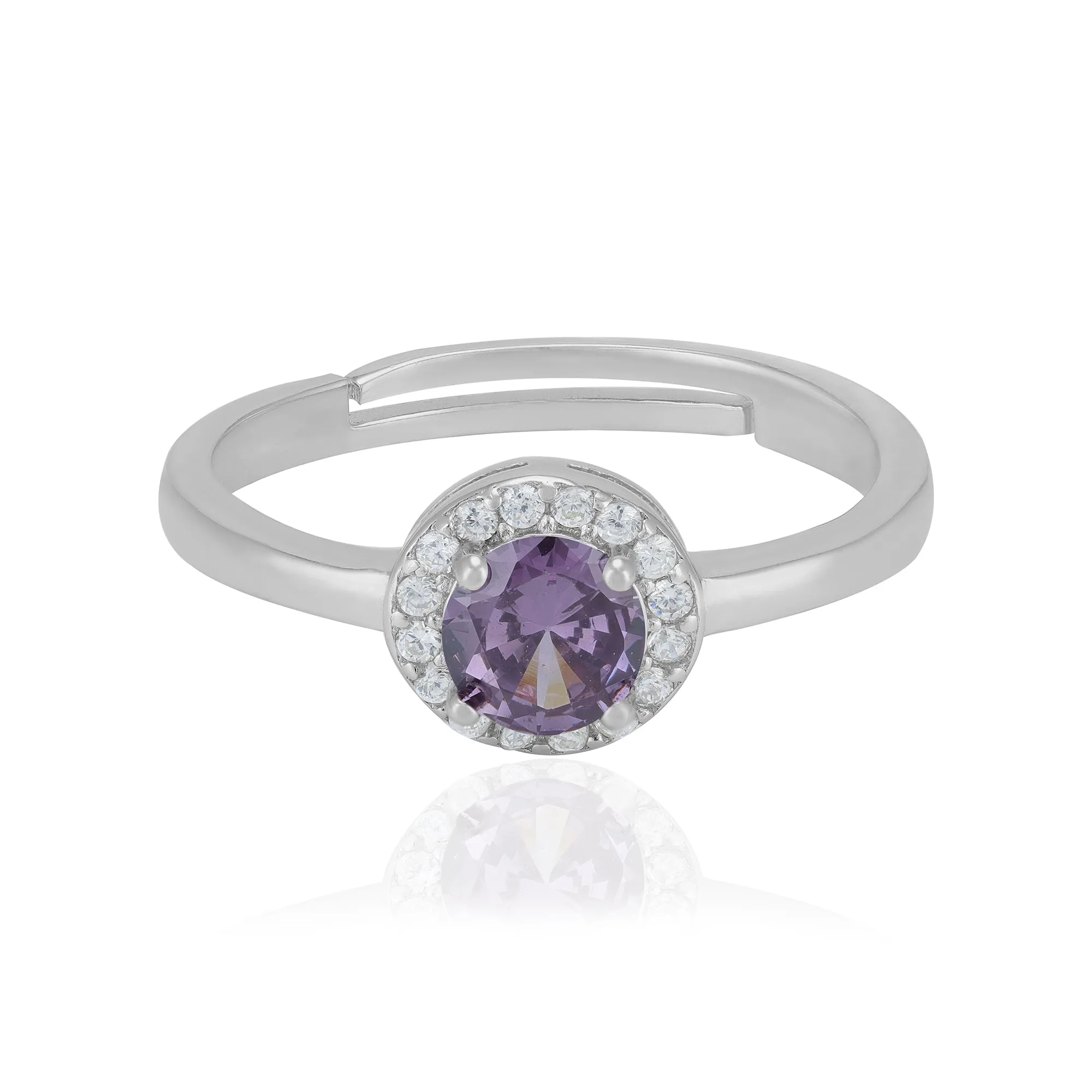 925 Sterling Silver February Month Circle Amethyst Birthstone Ring For Women