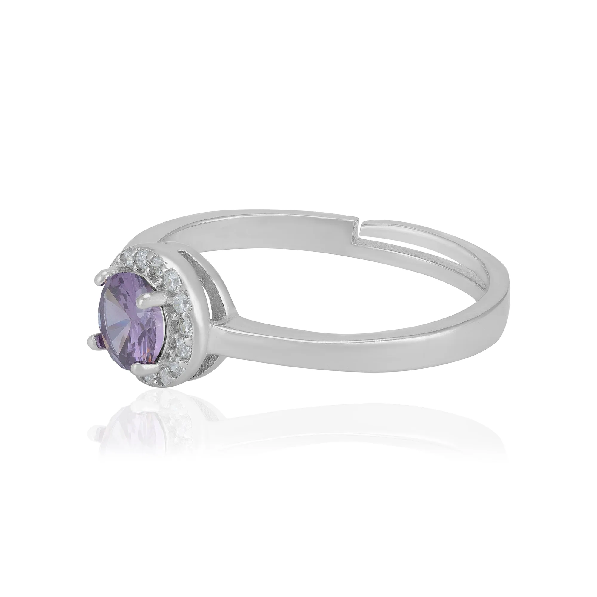 925 Sterling Silver February Month Circle Amethyst Birthstone Ring For Women