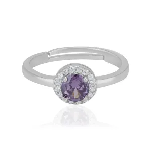 925 Sterling Silver February Month Circle Amethyst Birthstone Ring For Women