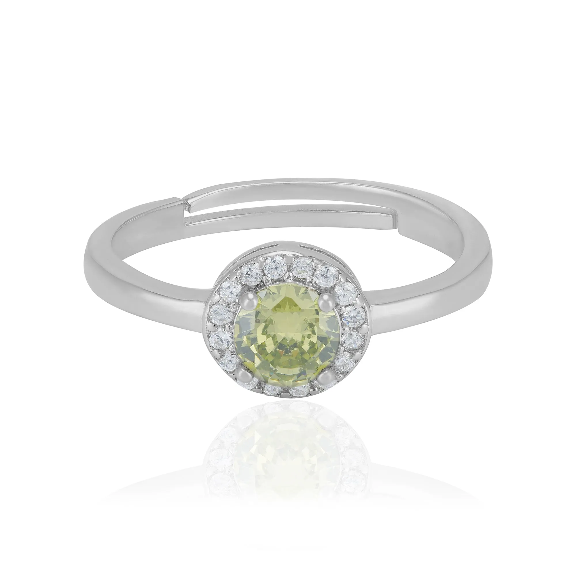 925 Sterling Silver November Month Circle Peridot Birthstone Ring For Women