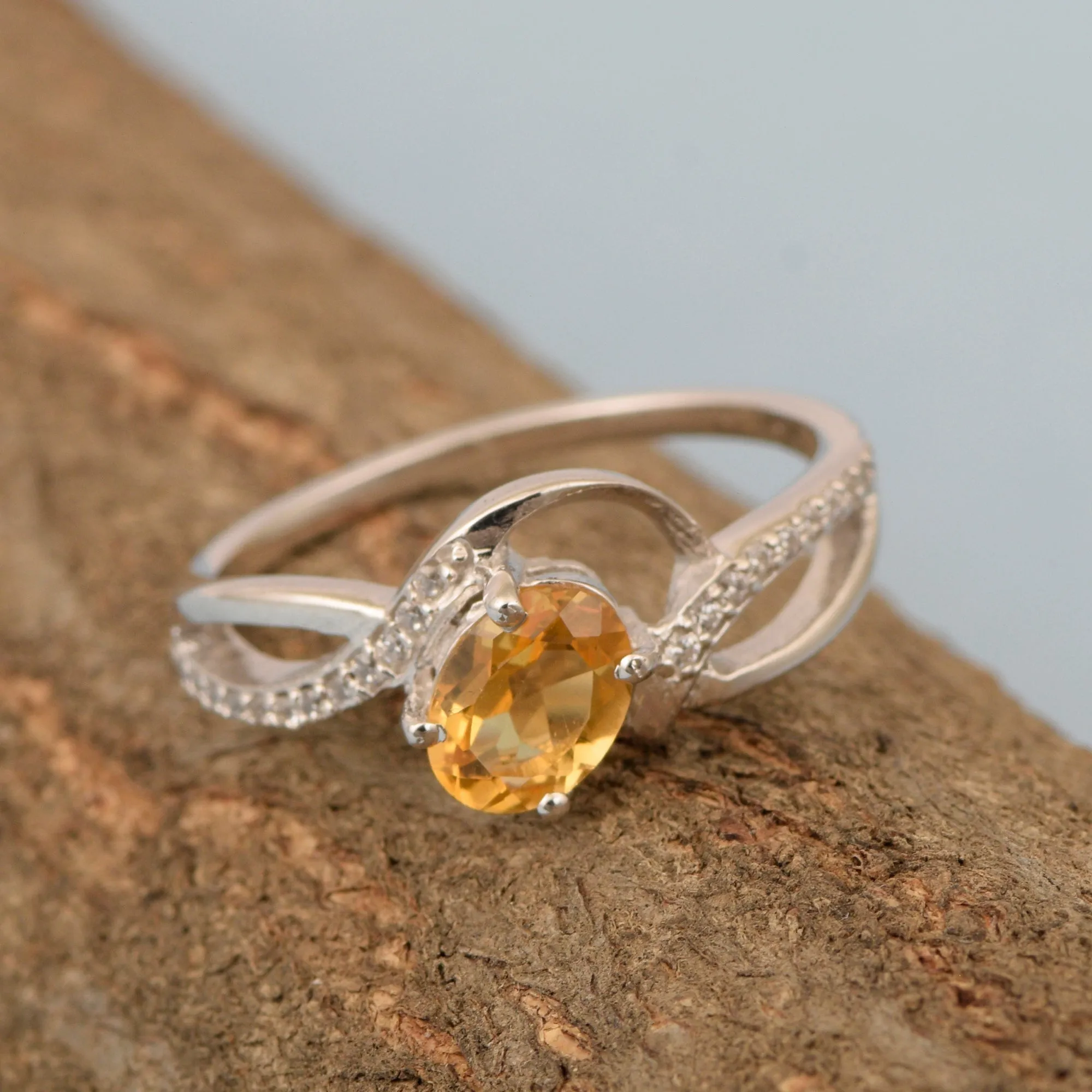 925 Sterling Silver Oval 7X5MM Citrine Birthstone Rings