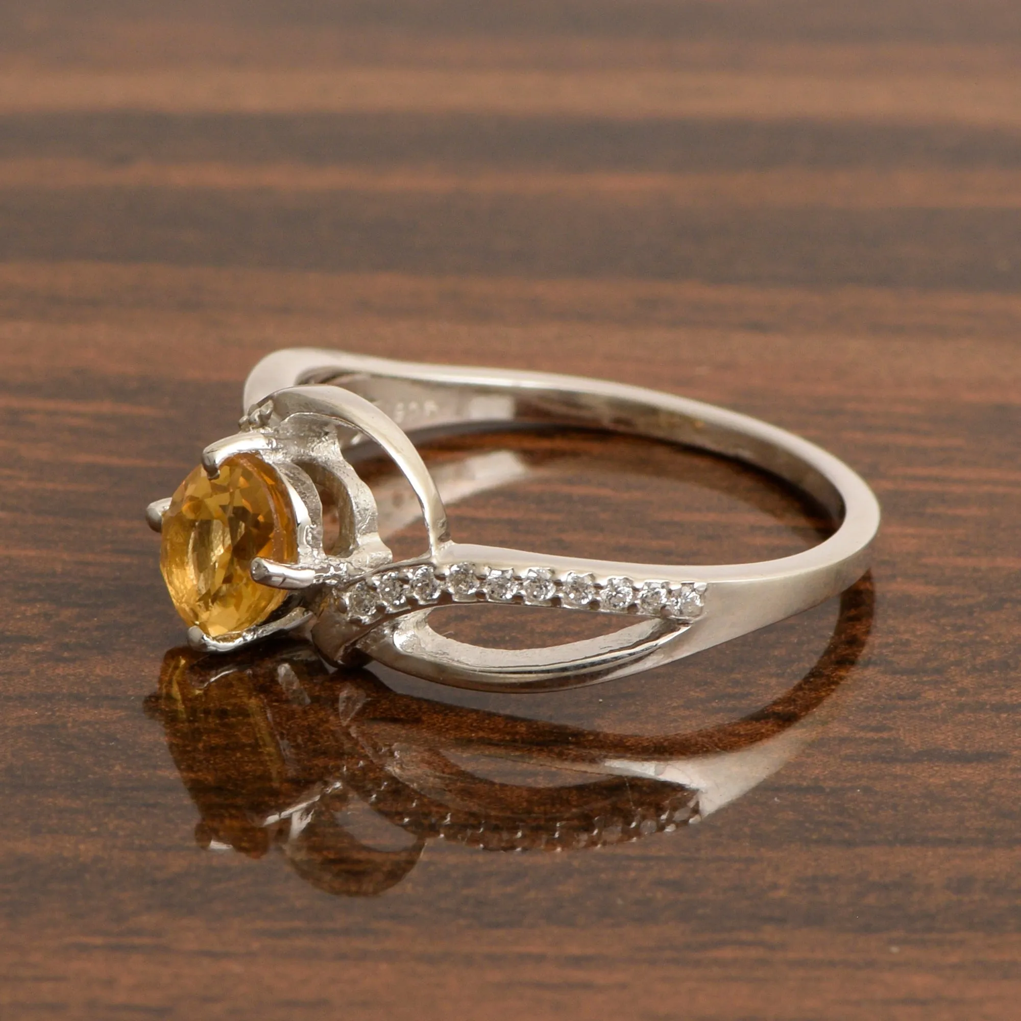 925 Sterling Silver Oval 7X5MM Citrine Birthstone Rings