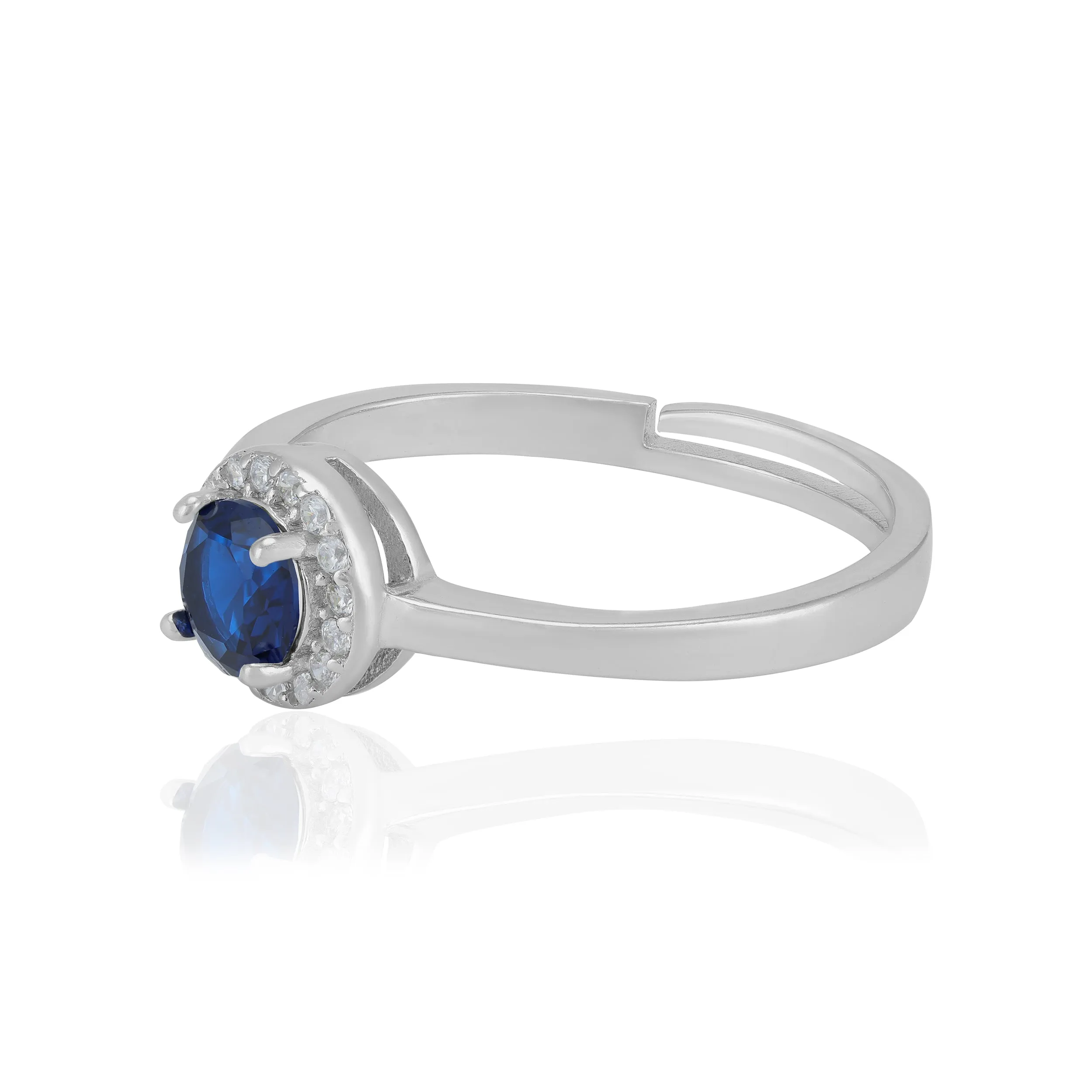 925 Sterling Silver September Month Circle Blue Sapphire Birthstone Ring For Women