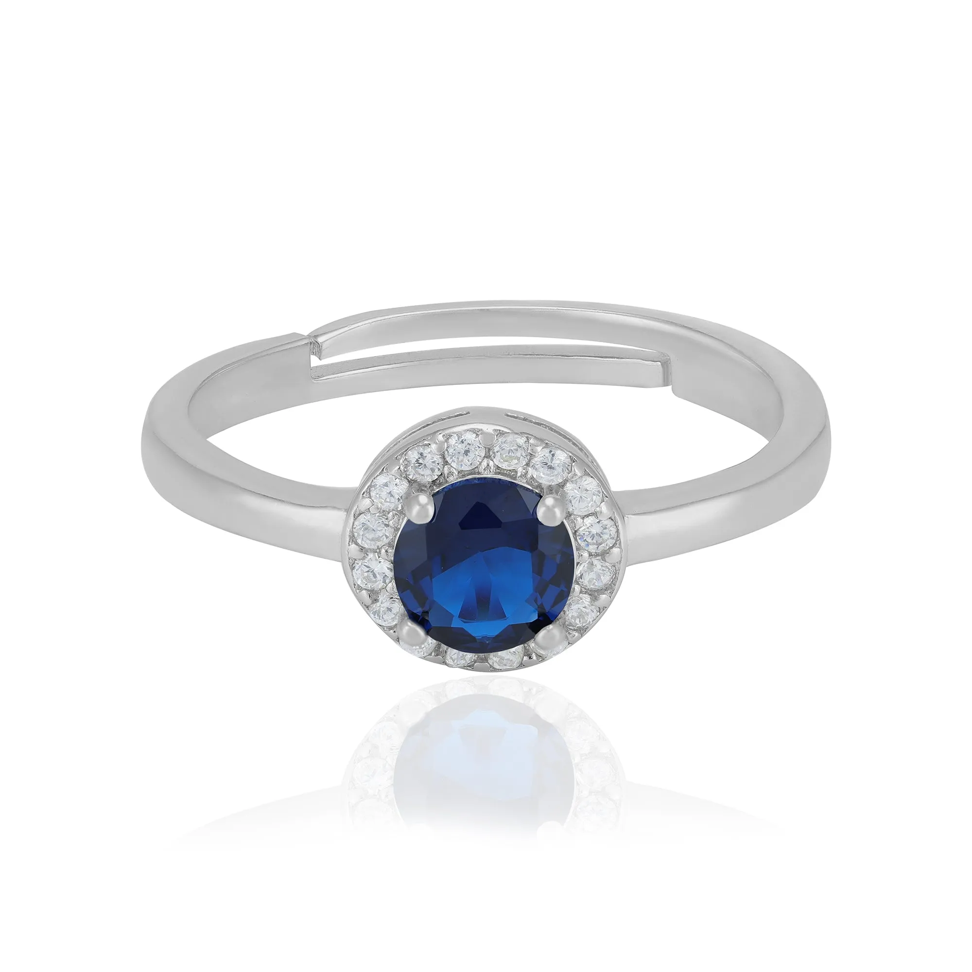 925 Sterling Silver September Month Circle Blue Sapphire Birthstone Ring For Women