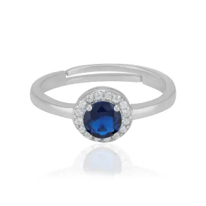 925 Sterling Silver September Month Circle Blue Sapphire Birthstone Ring For Women