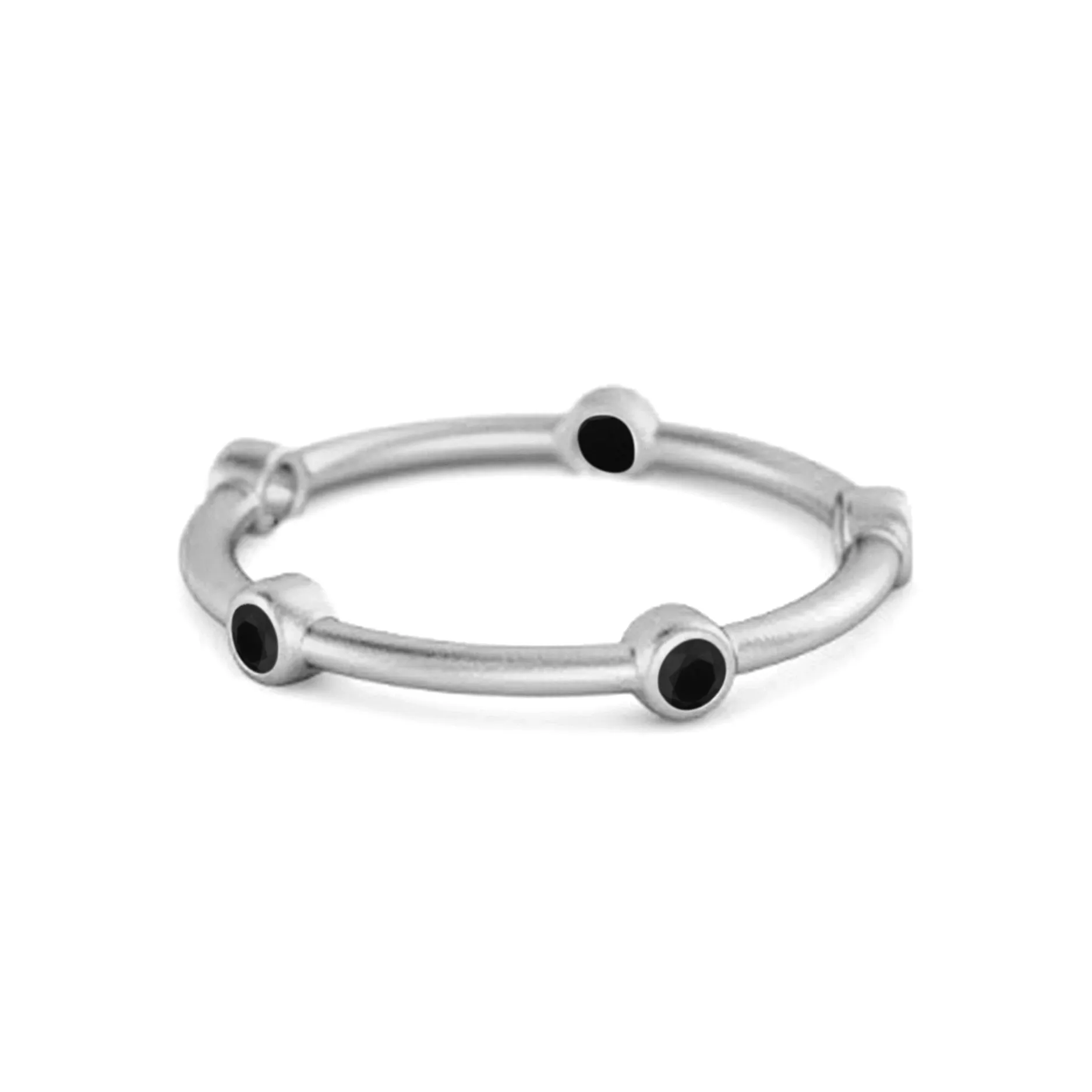 925 Sterling Silver Stackable Wedding Band Black Spinel Five Stone Ring
