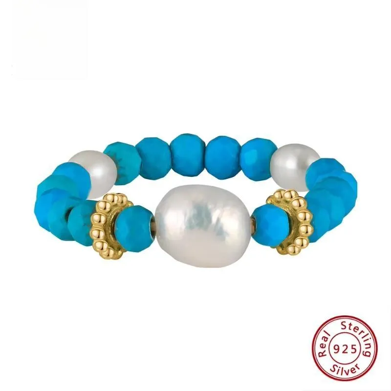 925 Sterling Silver Turquoise Necklace with Natural Pearls Choker Neck Chain for Women
