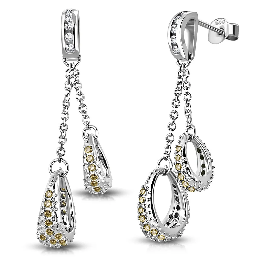 925 Sterling Silver White Clear CZ Dangle Drop Earrings