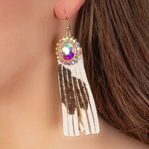 93020 - Rhinestone Tassel Earrings - Dark Brown & Gold