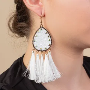 93126 - Glitter Tassel Earrings - White