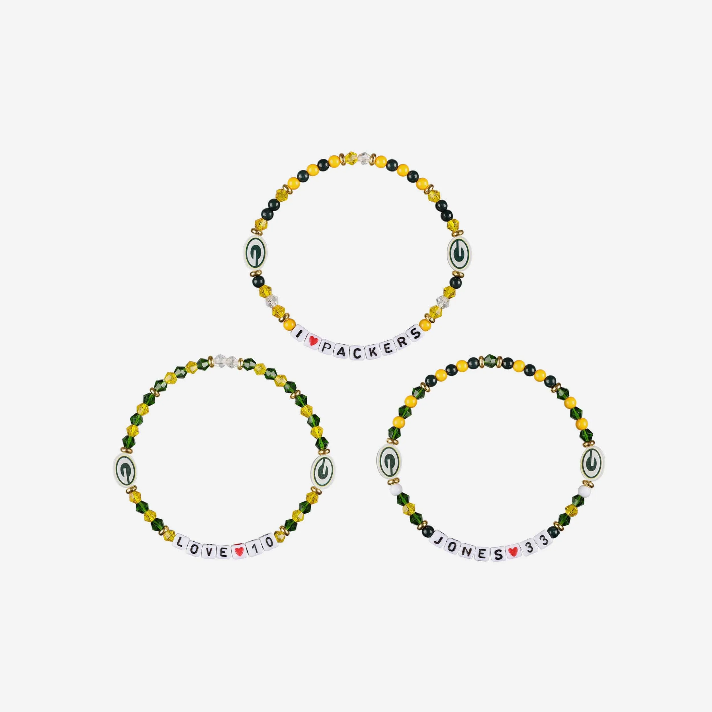 Aaron Jones & Jordan Love Green Bay Packers 3 Pack Player Friendship Bracelet