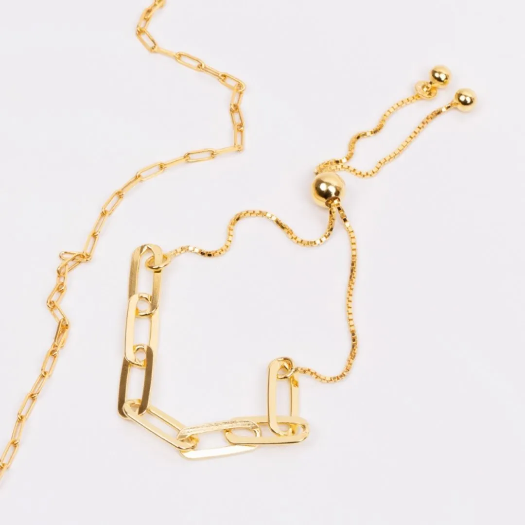 Alessia Paperclip Adjustable Friendship Bracelet (Gold)