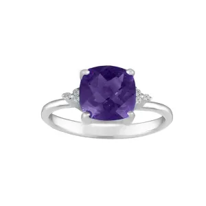 Amethyst and Diamond Accent Ring in Sterling Silver