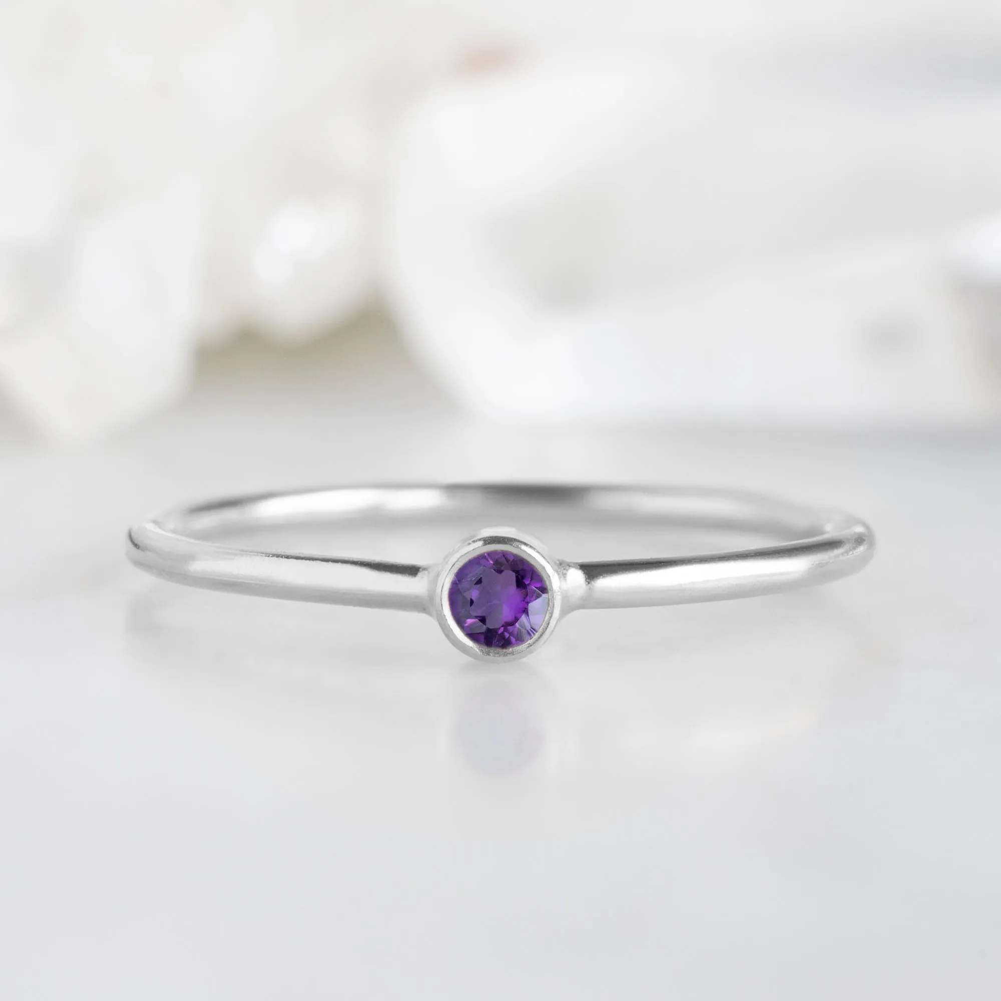 Amethyst Birthstone Stacking Ring | 10K White Gold