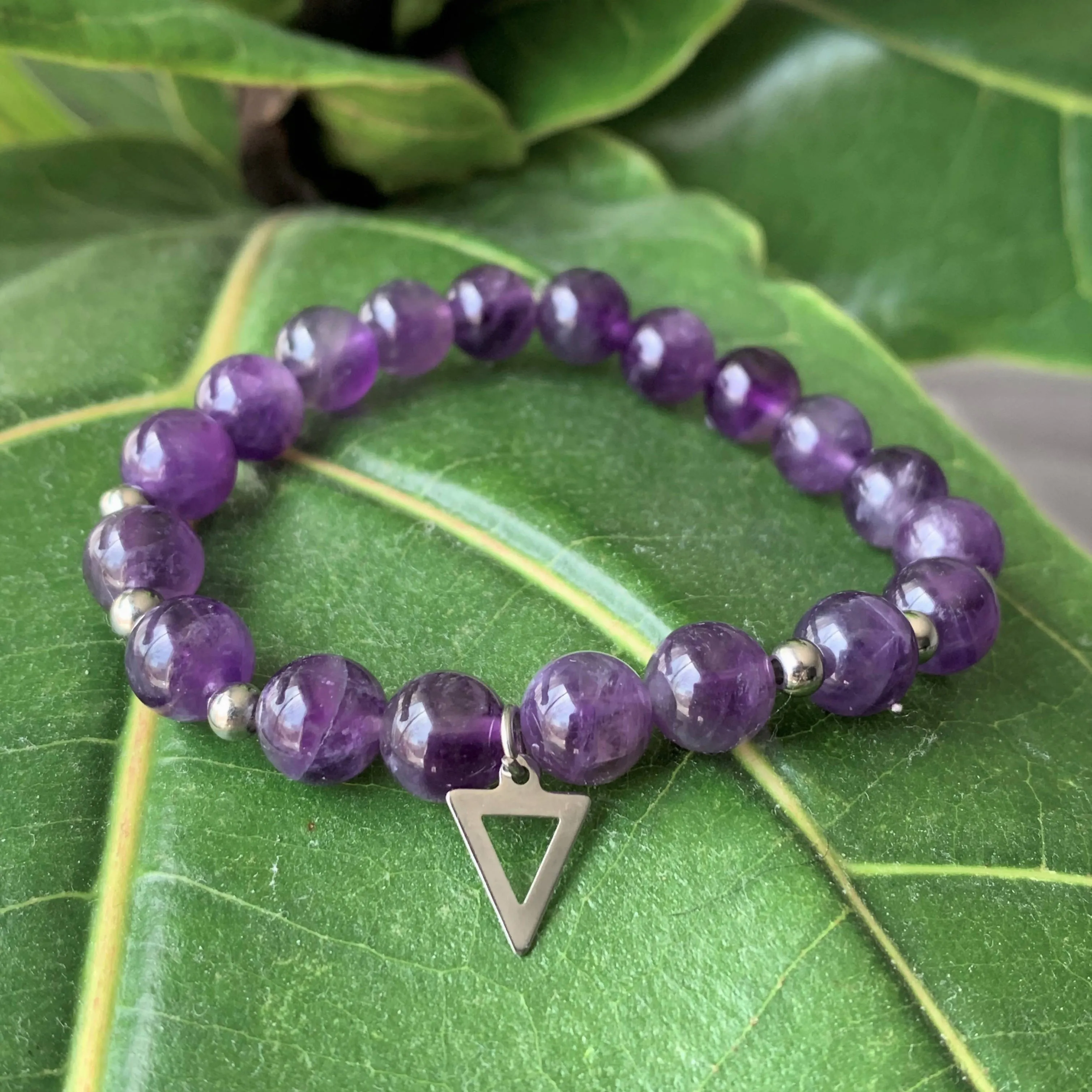 Améthyste - bracelet élastique en pierres semi-précieuses pour femmes : améthyste et acier inoxydable
