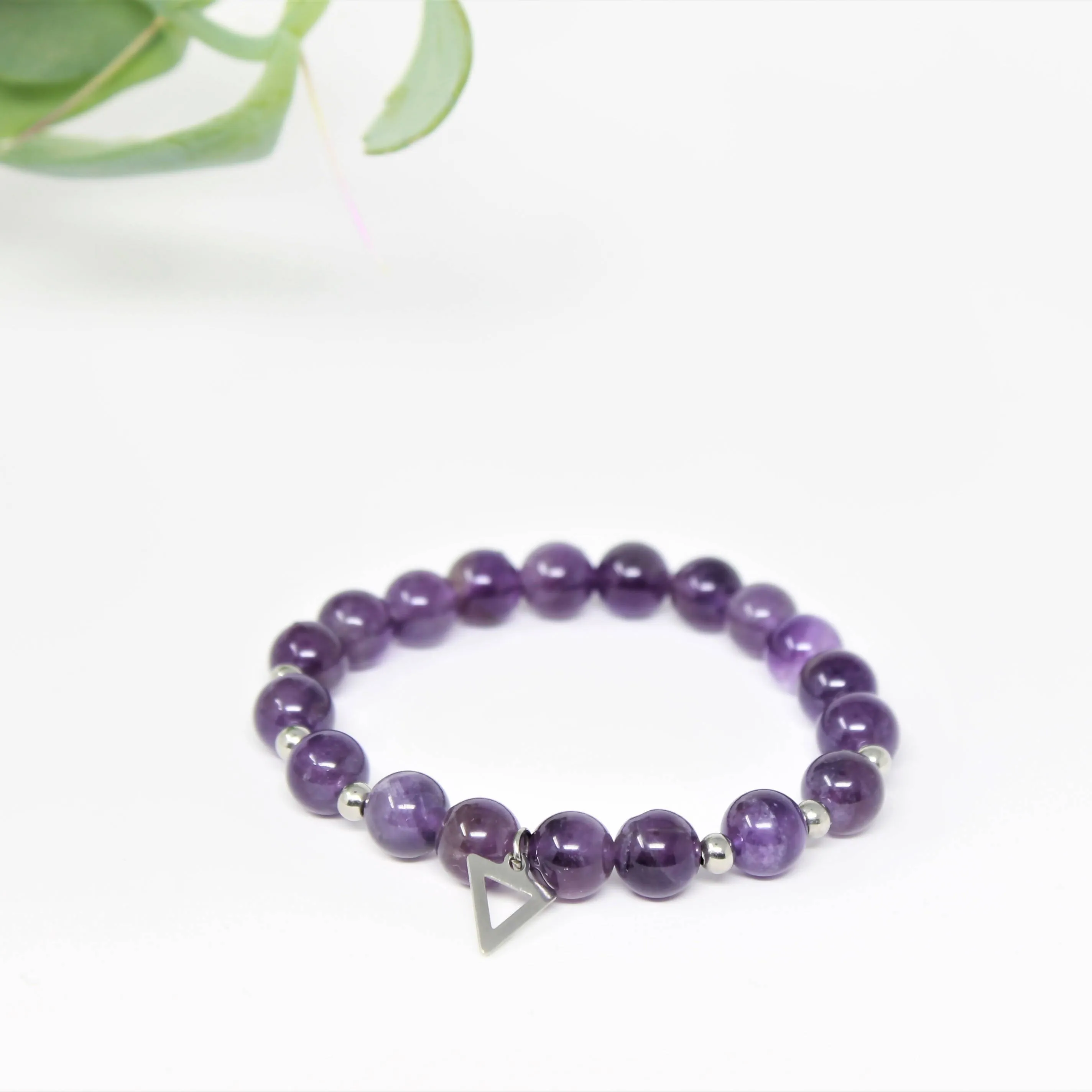 Améthyste - bracelet élastique en pierres semi-précieuses pour femmes : améthyste et acier inoxydable