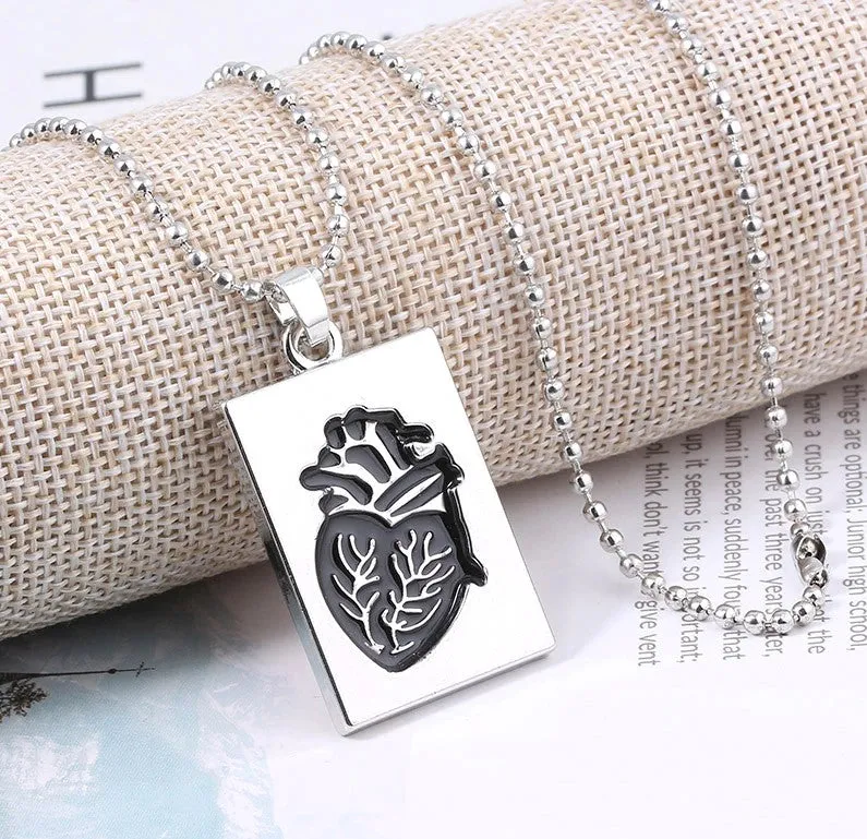 Anatomical Human Heart Pendant Necklace Set