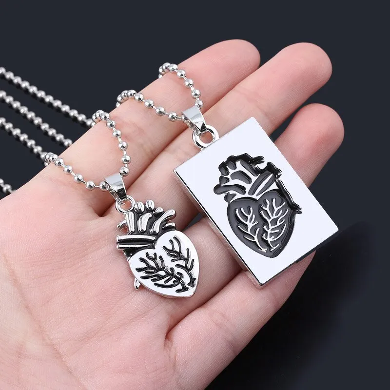 Anatomical Human Heart Pendant Necklace Set