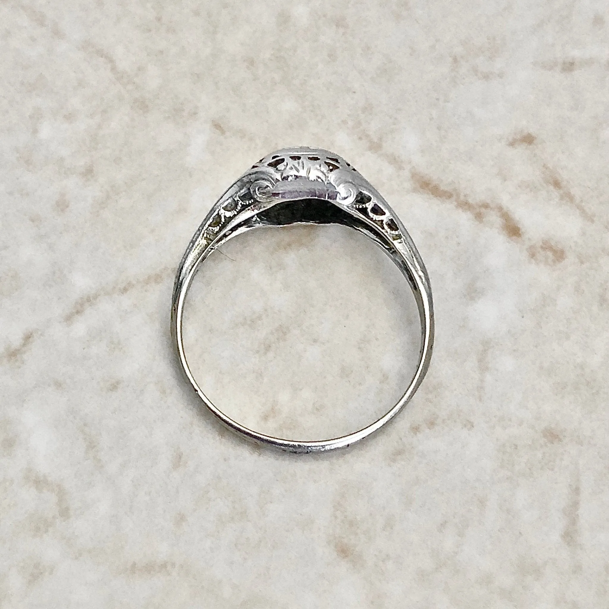 Antique Art Deco 18 Karat White Gold Diamond Solitaire Engagement Ring