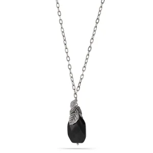ANTIQUE SILVER BLACK FACETED STONE PENDANT  NECKLACES #151BK1301 (4F2)