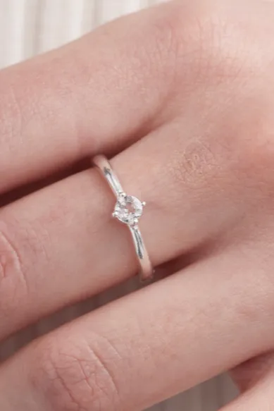 April Topaz Silver Birthstone Ring