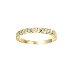 Aquamarine Birthstone Emerald Cut Diamond Ring 10K Yellow Gold