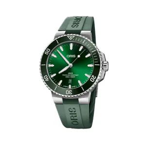 Aquis Date Green Dial and Strap Watch, 43.5mm