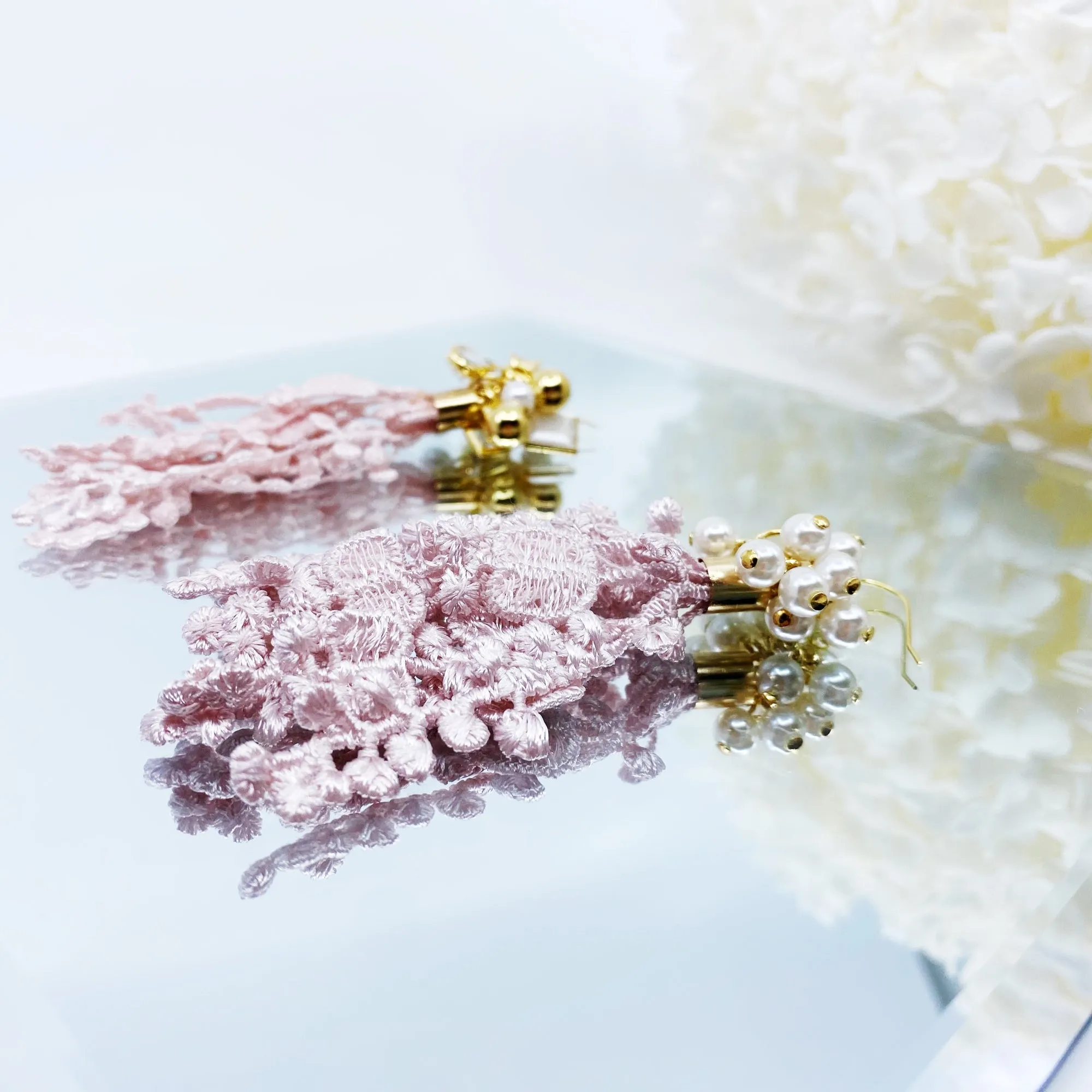 Asymmetrical Pink Lace Earrings