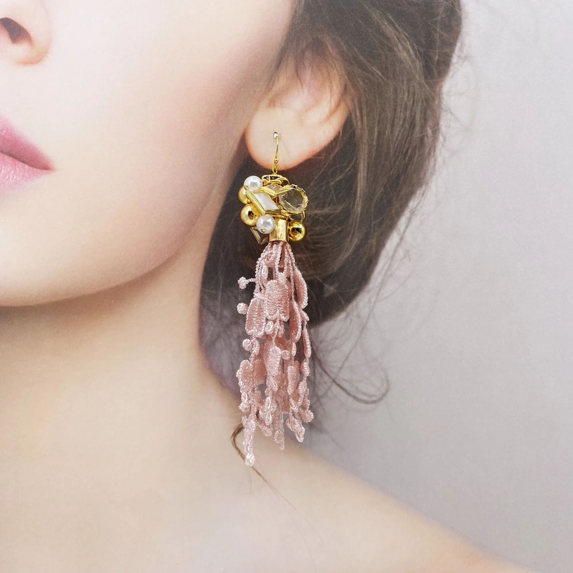 Asymmetrical Pink Lace Earrings