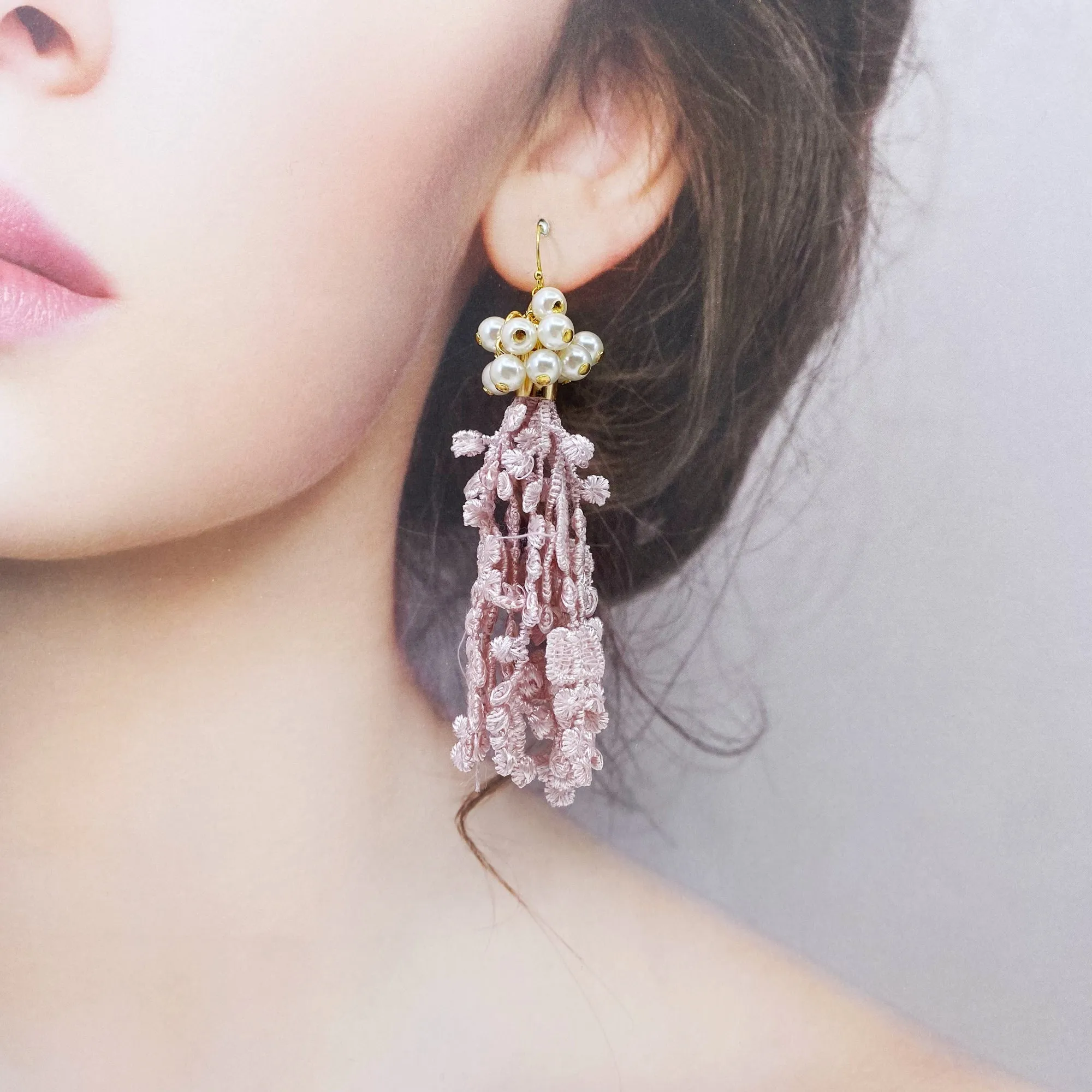 Asymmetrical Pink Lace Earrings