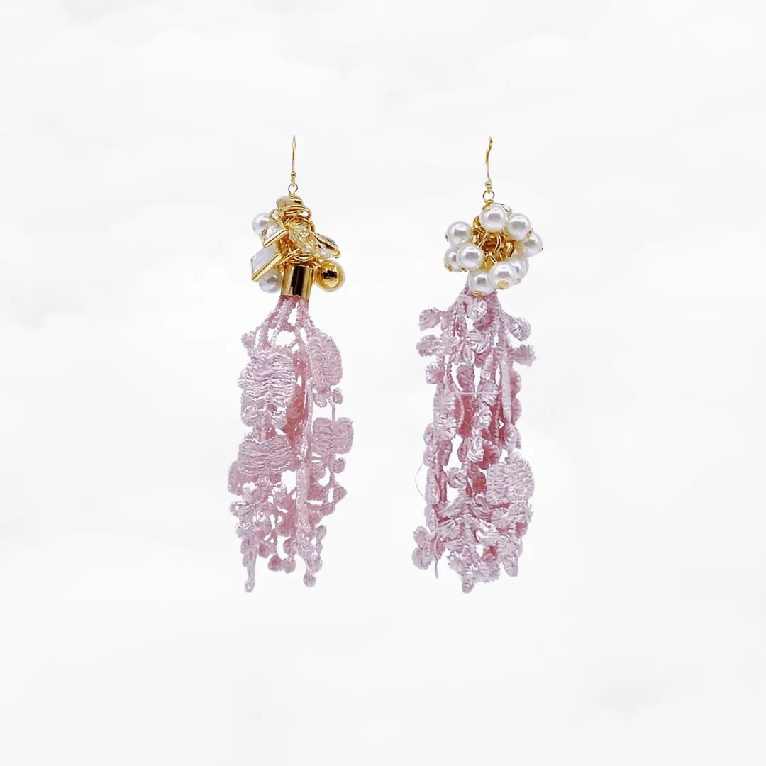 Asymmetrical Pink Lace Earrings