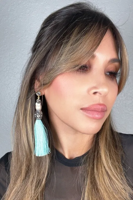 Baroque Cultured Pearl Silver Crystal Gold Plated Tassel Earring